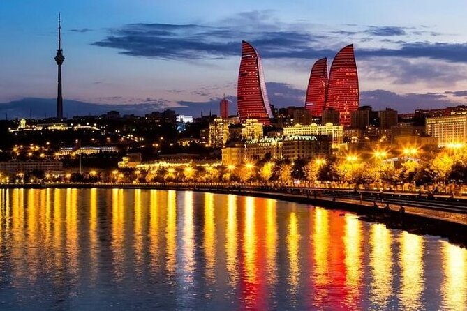 Baku Night Panoramic tour - Passing Crystal Hall, the flag square, and Baku Eye