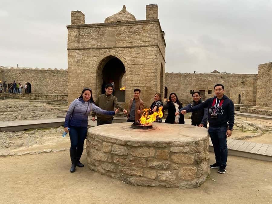 Gobustan & Mud, Fire Temple, Burning Mountain, H.A. Center - Yanar Dag: a natural flame on the hillside